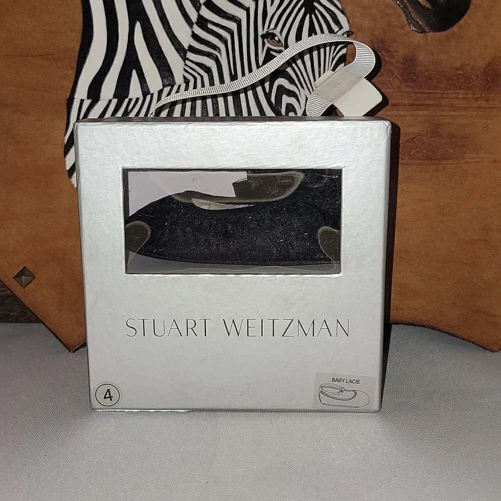 New Stuart Weitzman Black Baby Lacie Lace Shoes 9-12 Months Size 4